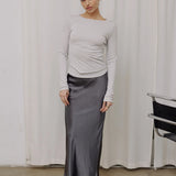 VALERIE CHARCOAL SATIN MAXI SKIRT