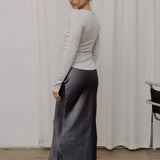 VALERIE CHARCOAL SATIN MAXI SKIRT